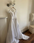 Vintage 90s Off Shoulder Box Pleat Wedding Gown
