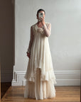 Vintage 70s Chiffon Rosette Wedding Dress Creme
