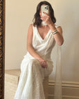 Vintage V Neck Sheer Vine Wedding Dress