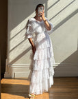 Vintage 70s Tiered Lace Wedding Dress Crisp White