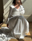 Vintage 60s Ivory Satin Draped Wedding Dress With Train