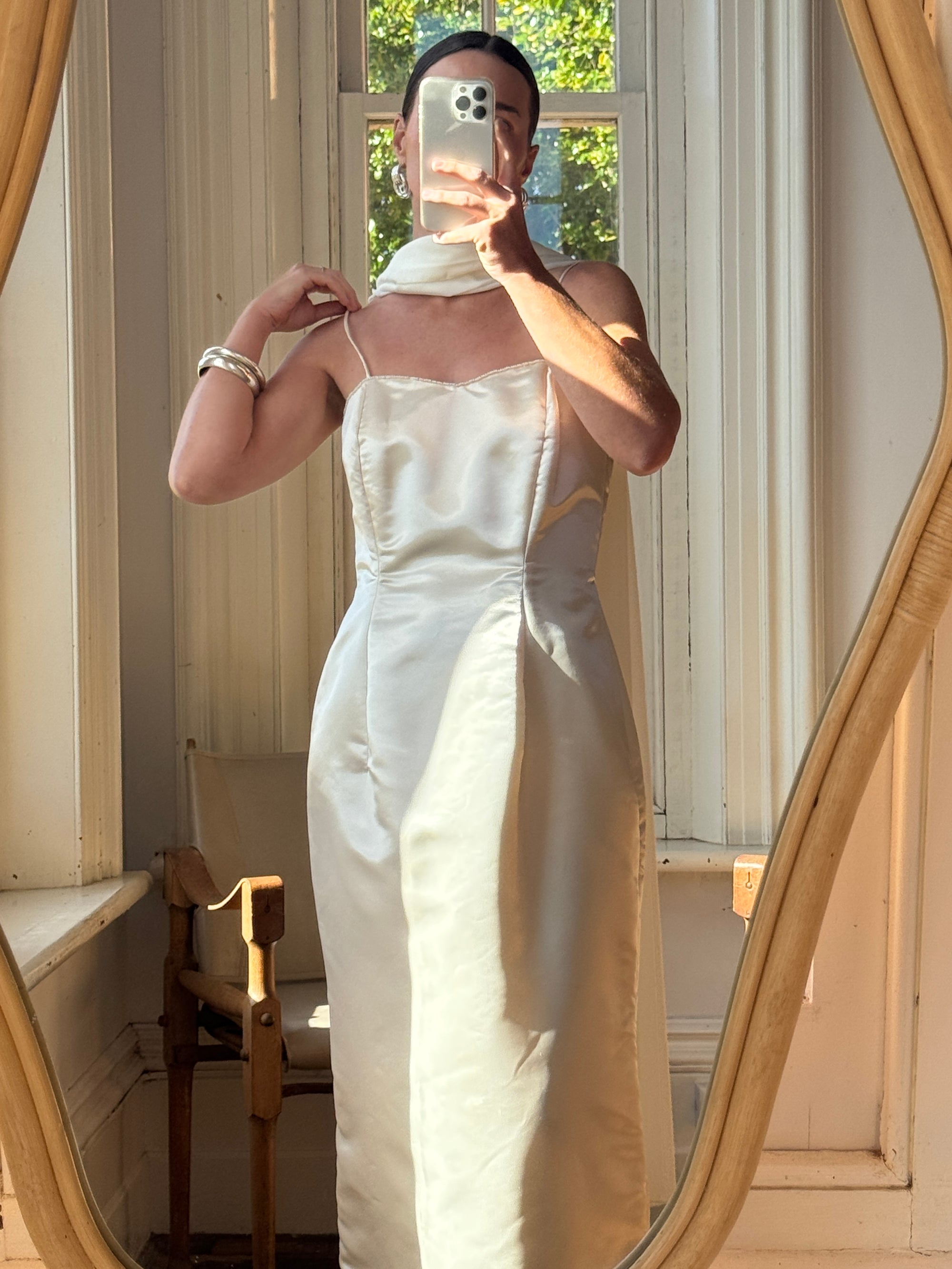 Vintage 90s Ivory Satin Column Midi with Rosette