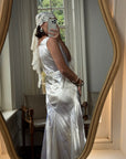 Vintage 30s Satin Bias Belted Bridal Midi