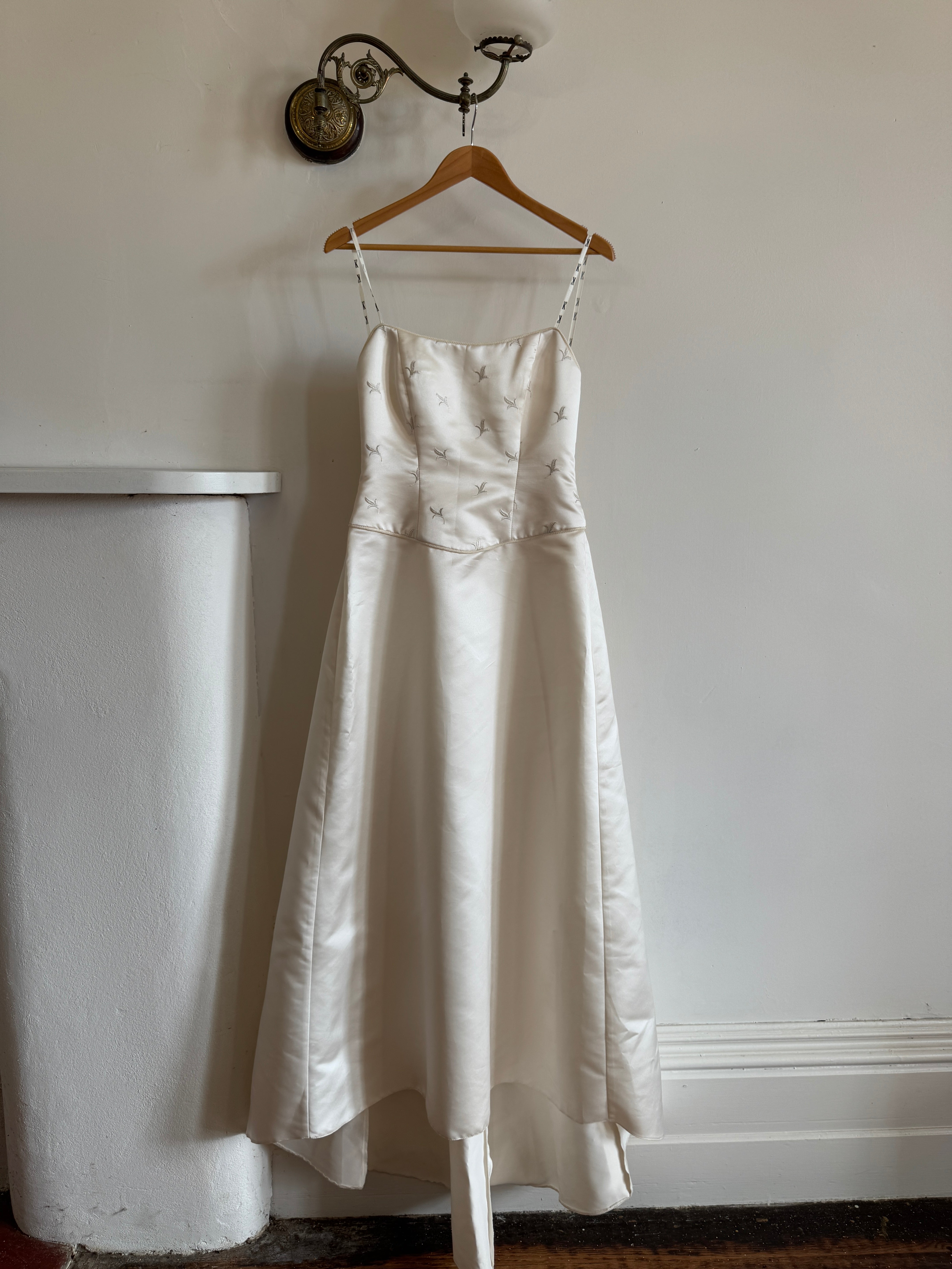 Vintage 90s Australian Made Column Strapless Satin Wedding Dress