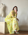 Vintage 70s Lemon Floral Tiered Maxi Dress