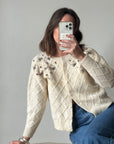 Vintage Pure Wool Embroidered Floral Cardigan Creme