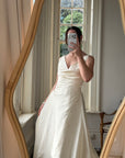 Vintage 90s Ivory Silk V-Neck A-Line Wedding Gown