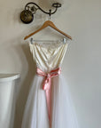 Vintage 80s Cupcake Tulle Dress With Salmon Waist Tie