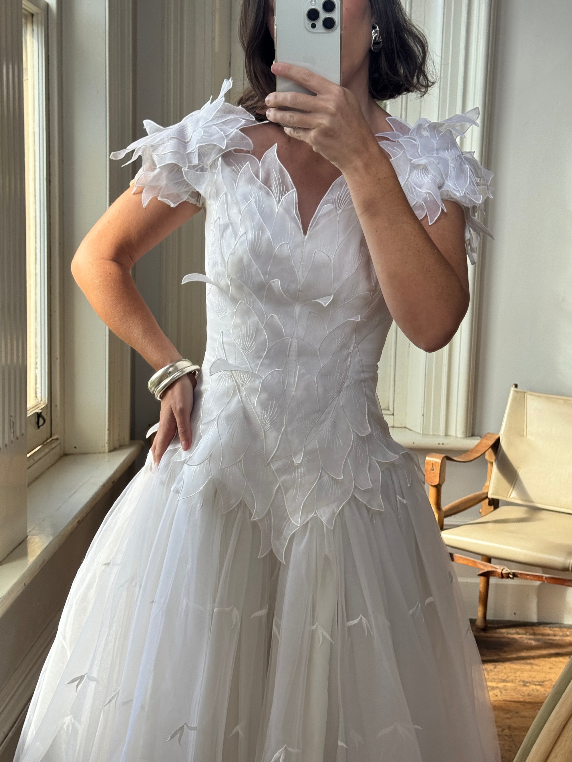 Vintage 80s Basque Waist Tinkerbell Wedding Gown