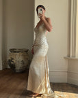 Vintage 90s Pure Silk Rhinestone Crossover Gown