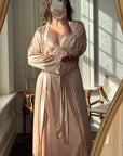 Vintage 80s Champagne Peach Robe and Slip Set
