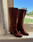 Vintage 70s Cognac Leather Calf High Boots Made in Brazil
