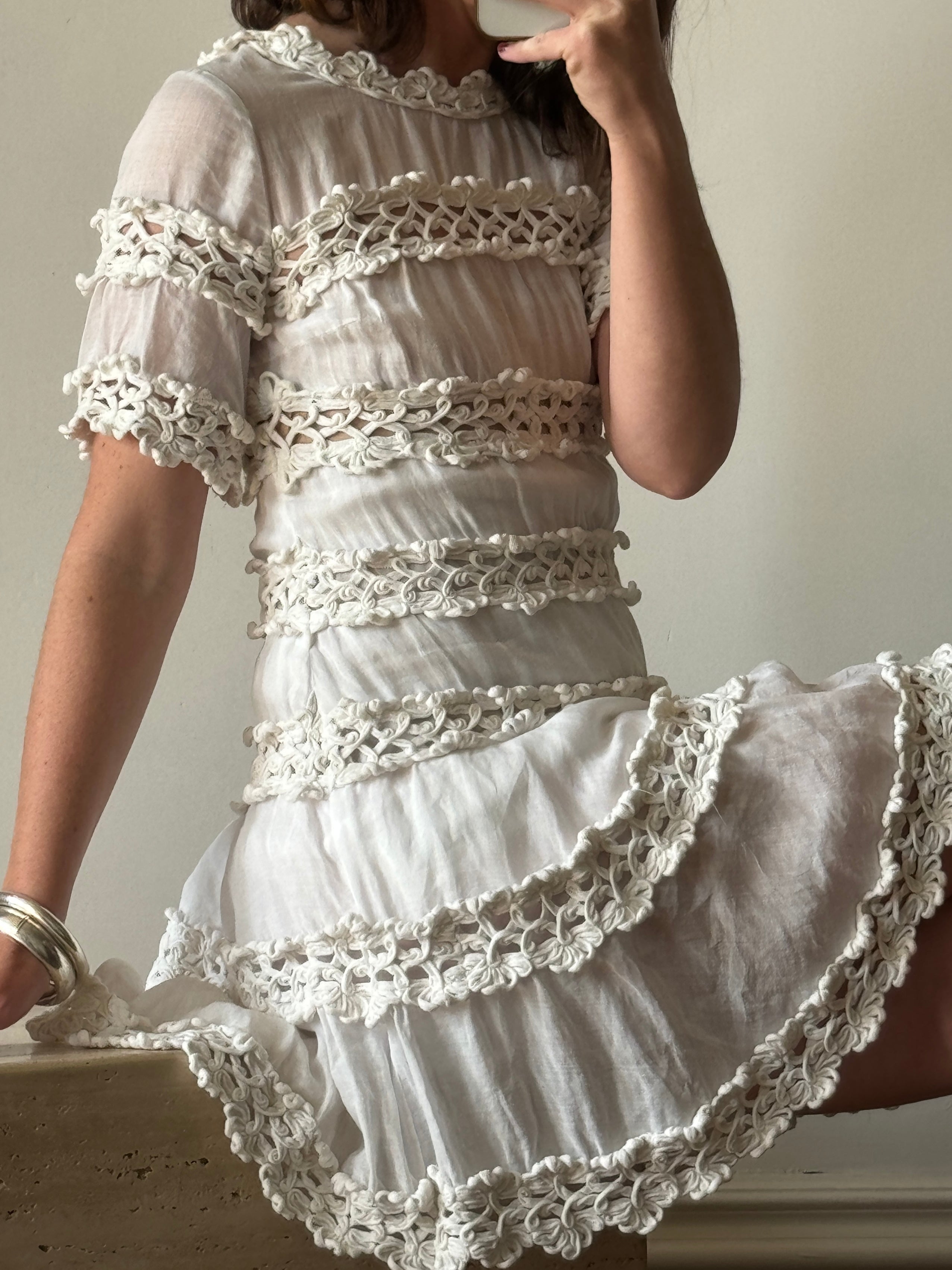 Vintage Crochet Rope Fit and Flare Mini Dress