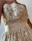 Vintage 70s Victor Costa 3D Lace Column Dress Creme