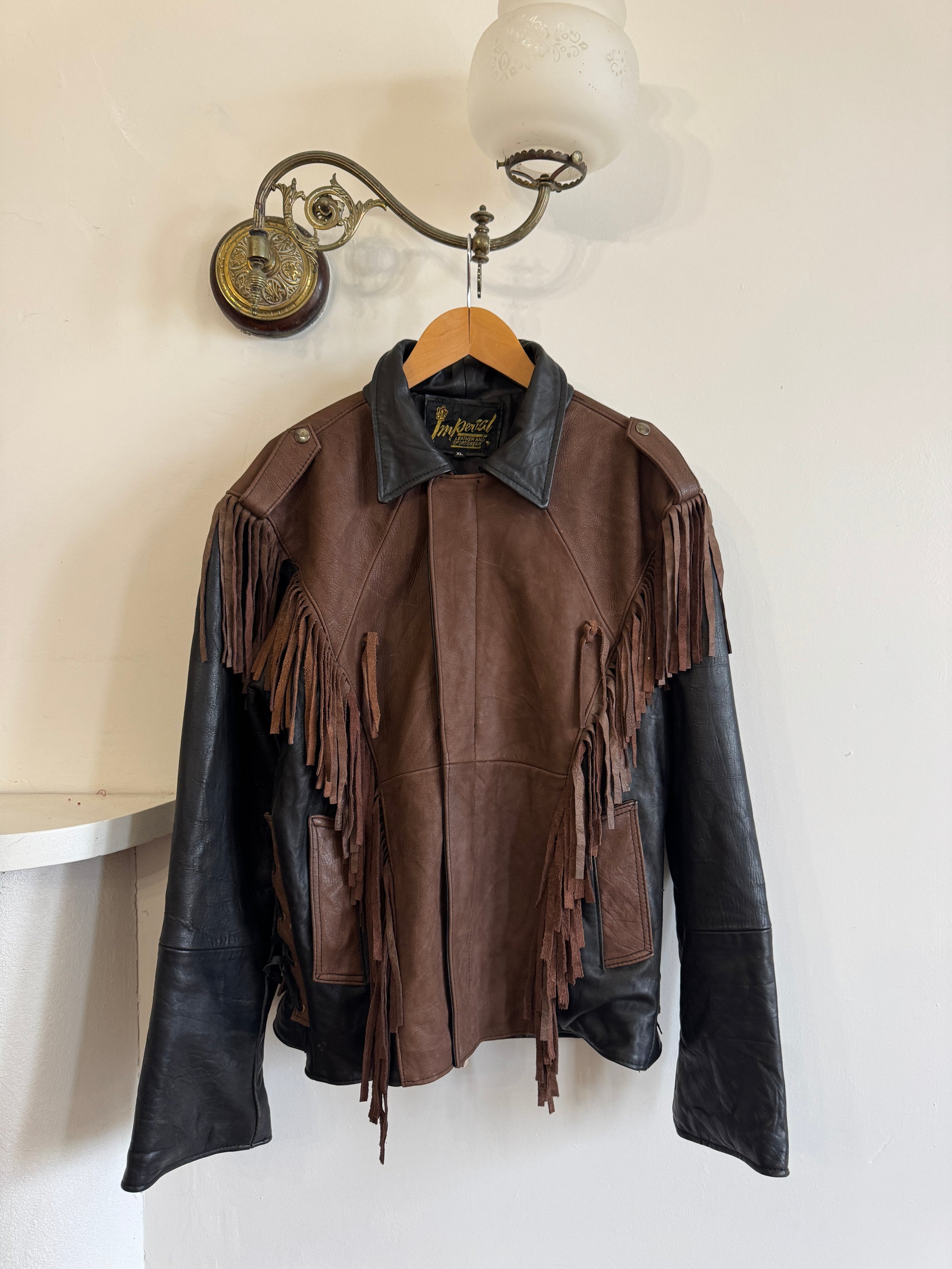 Vintage 70s Fringed Lace Up Leather Jacket Chocolate Noir