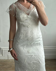 Vintage 90s Net Cowl Neck Mermaid Wedding Dress