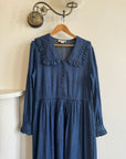 Vintage 80s Giant Collar Chambray Dress Navy