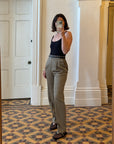 Vintage 80s Worsted Wool High Waist Suit Pant Olive Grey