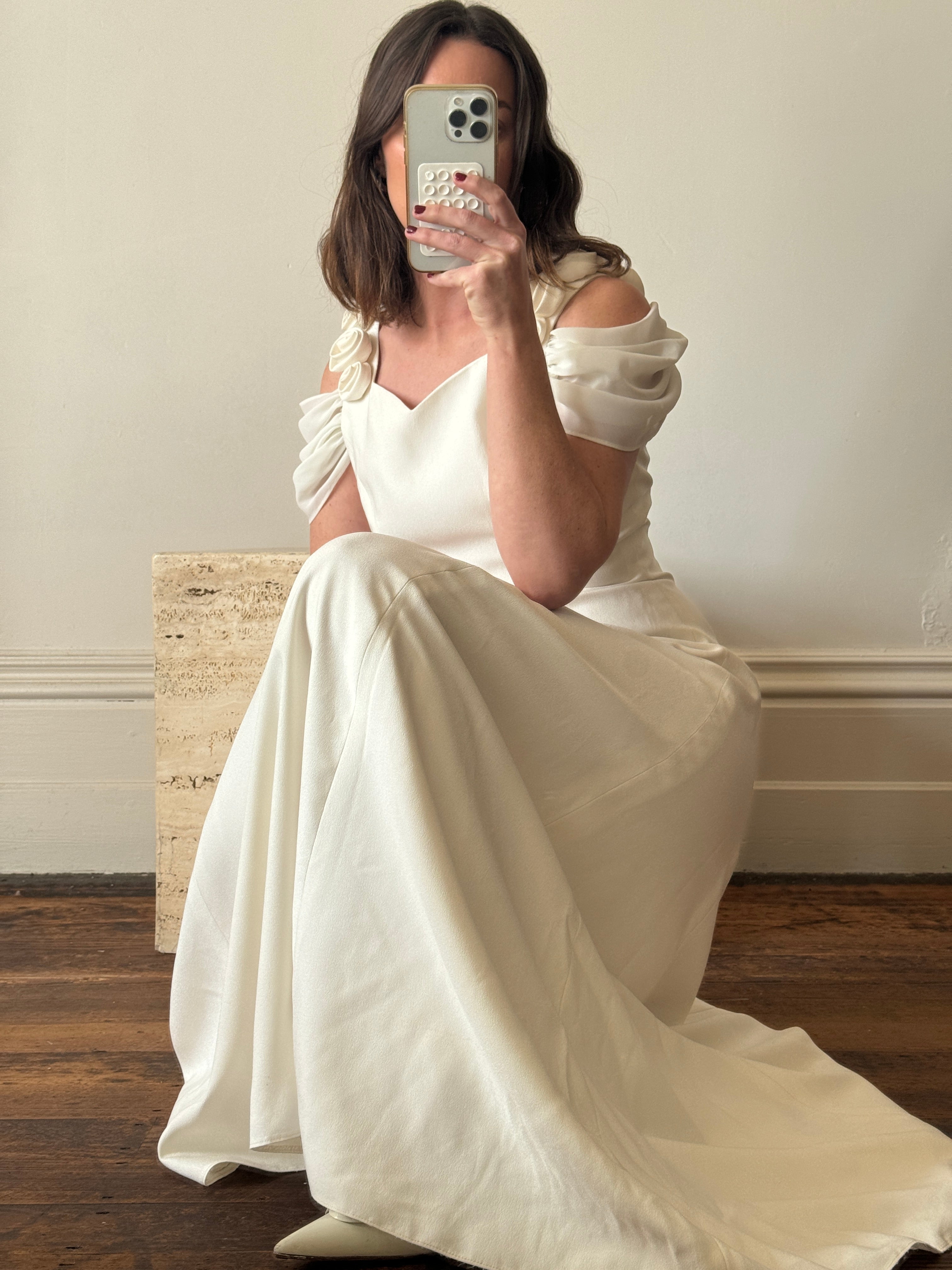 Vintage 90s Crepe Rosette Wedding Dress