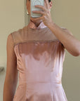 Vintage 90s Dusty Rose Satin High Neck Dress
