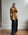 Vintage 70s Caramel Suede Belted Jacket with Fur Collar
