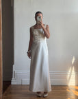 Vintage 90s Lace Up Waist Satin Column Wedding Dress