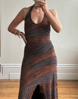 Vintage 90s Bodycon Bronze Lurex Halter Dress