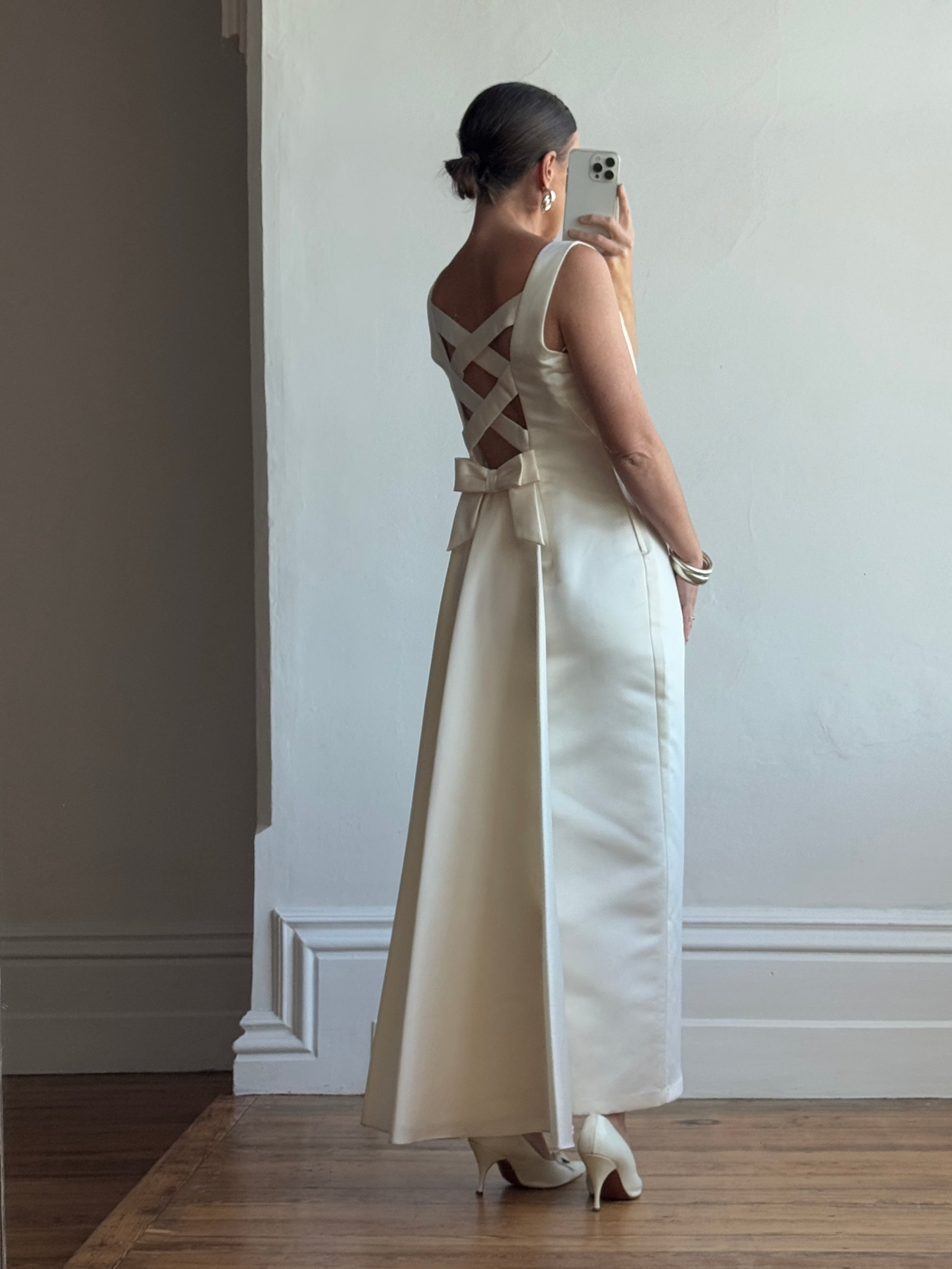 Vintage 90s Satin Slip Ribbon Crossover Bow Bridal Midi