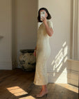 Vintage 90s Mandarin Collar Guipure Lace Midi Dress