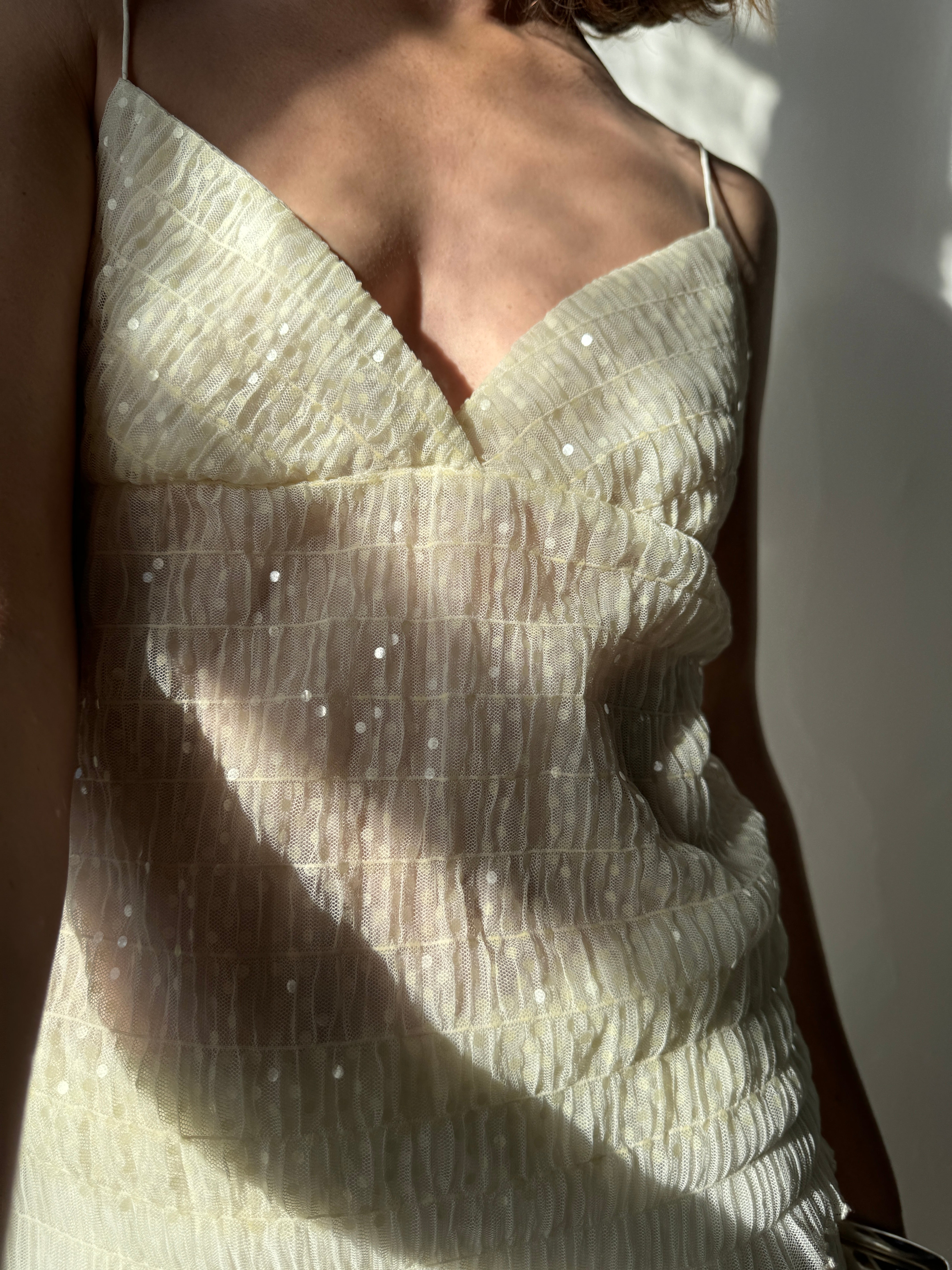 Vintage 90s Gathered Sequin Two Piece Creme
