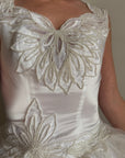 Vintage 80s Pearl Embellished Chiffon Princess Wedding Dress