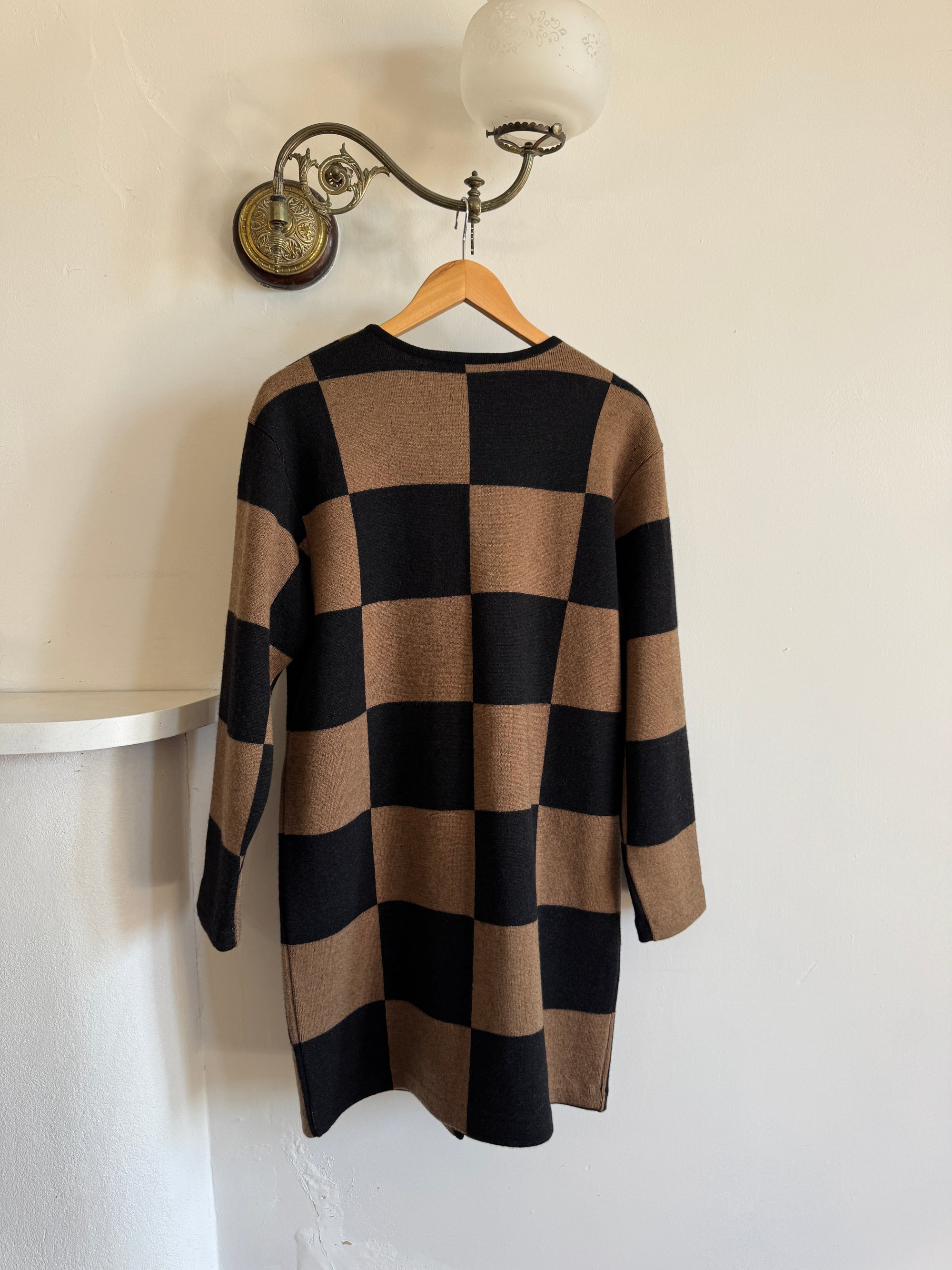 Vintage 80s Pure Wool Checkerboard Oversized Cardi