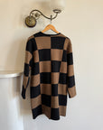 Vintage 80s Pure Wool Checkerboard Oversized Cardi