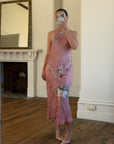 Vintage 90s Dusty Rose Floral Silk Halter Scarf Top and Skirt Set