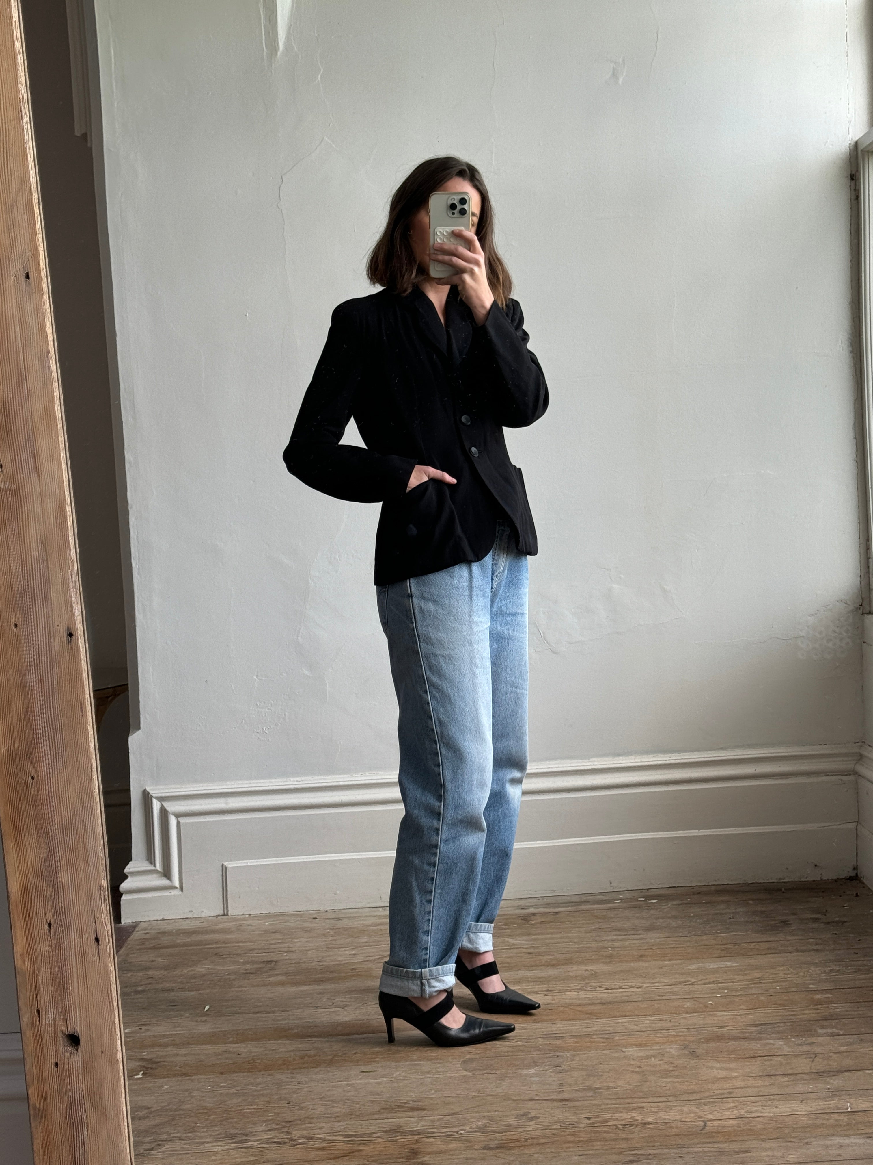 Vintage 90s Wool Fitted Jacket Black