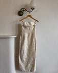 Vintage 90s Pure Silk Jacquard Strapless Bridal Midi