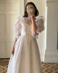 Vintage 80s Ruffled Sheer Organza Wedding Dress