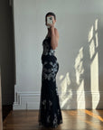 Vintage 90s Embroidered Net Strapless Dress Noir and White