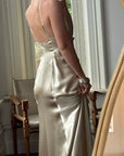 Vintage 90s Plein Sud Champagne Satin Halter Gown