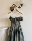 Vintage 80s Taffeta Pleated Strapless Gown Slate