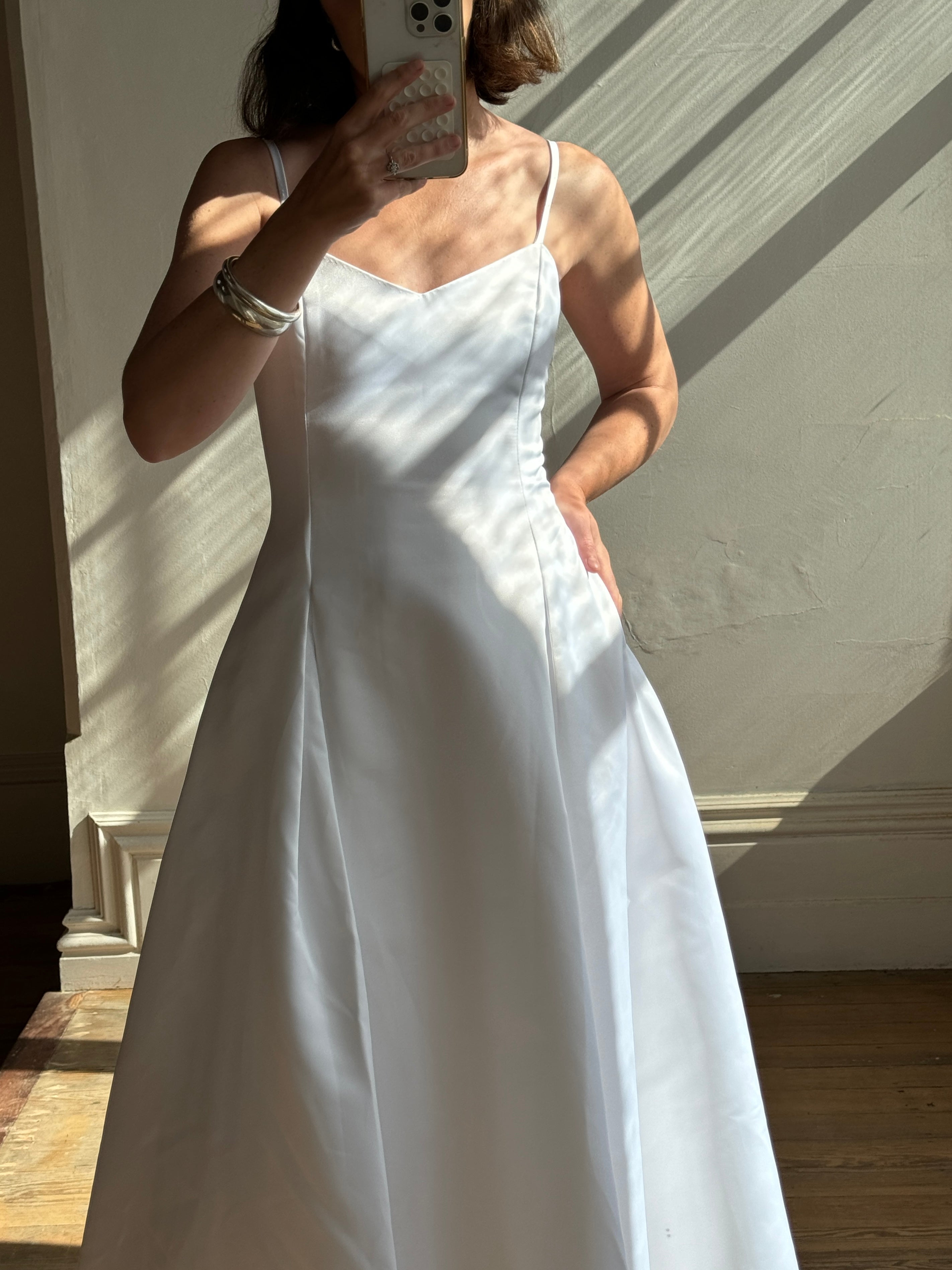 Vintage 90s Satin Strappy Pleated Wedding Dress