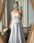 Vintage 90s Beaded Tassel Strapless Satin Wedding Gown
