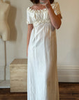Vintage Pure Raw Silk Empire Bridal Dress With Floral Applique
