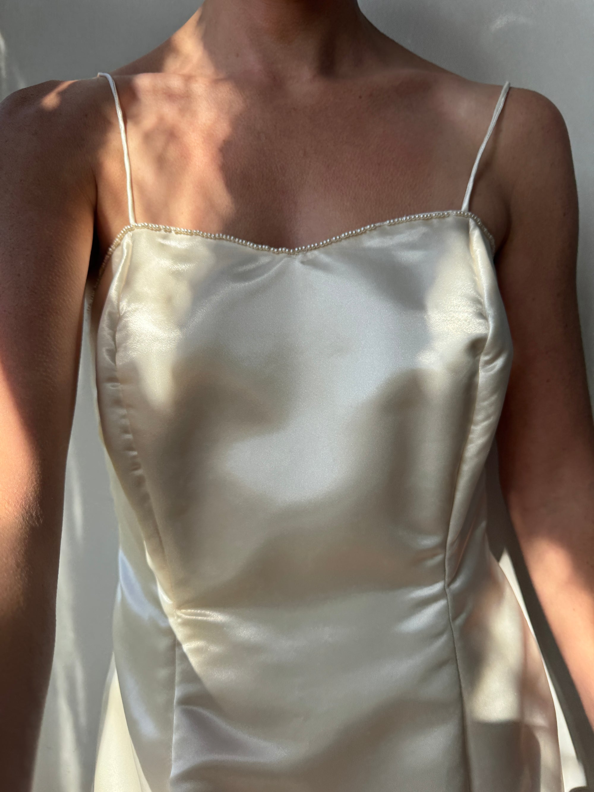 Vintage 90s Ivory Satin Column Midi with Rosette