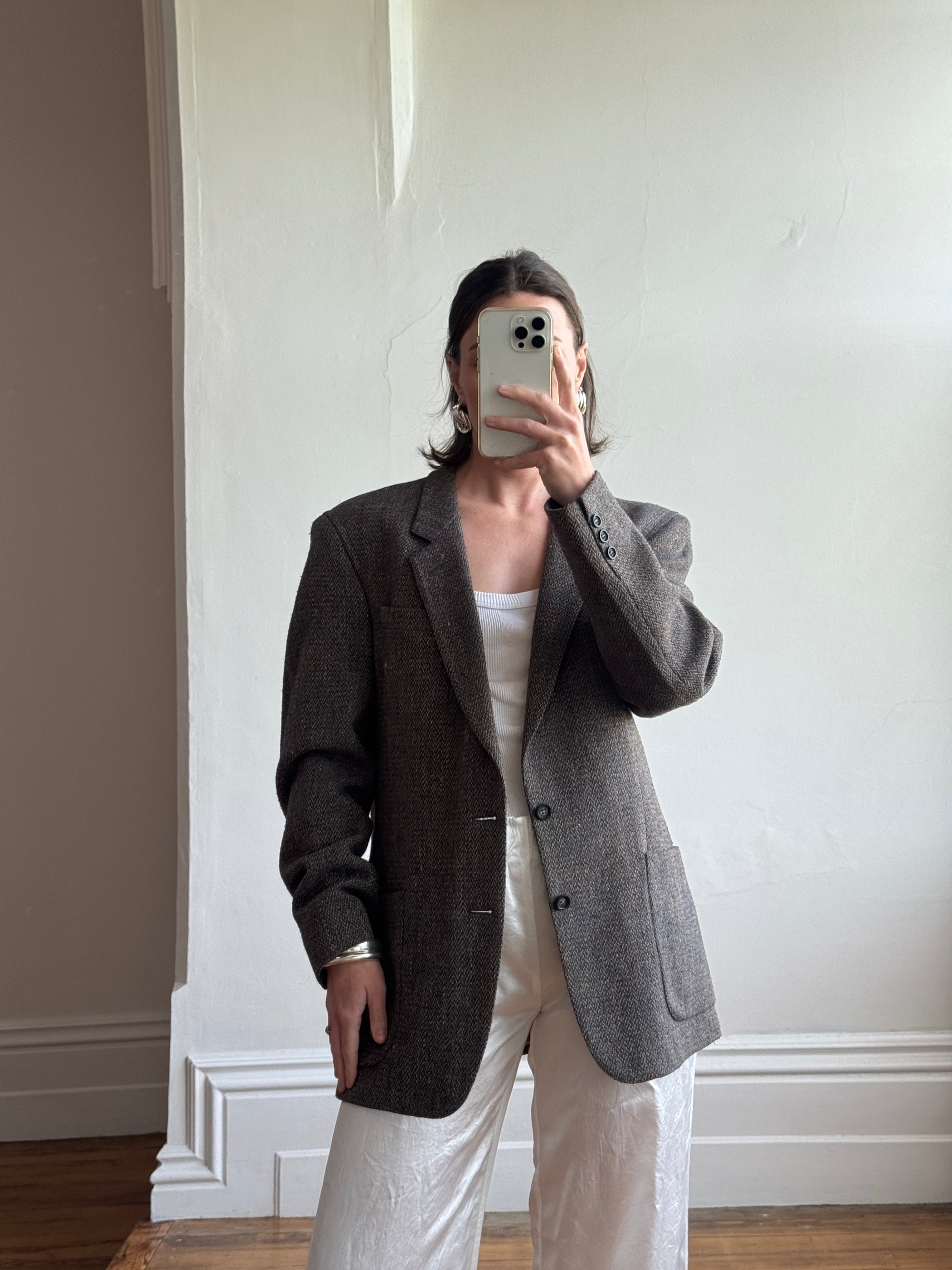 Vintage Christian Dior Tailored Wool Blazer Navy Brown