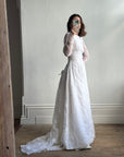 Vintage 50s Flocked Velvet Jacquard Wedding Gown with Bow Train