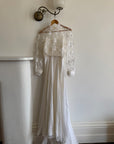 Vintage 60s Floral Lace Pleated Wedding Dress With Train