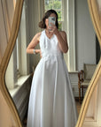 Vintage 90s Satin Halter Wedding Dress With Daisies