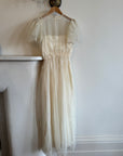 Vintage Flutter Sleeve Creme Evening Dress