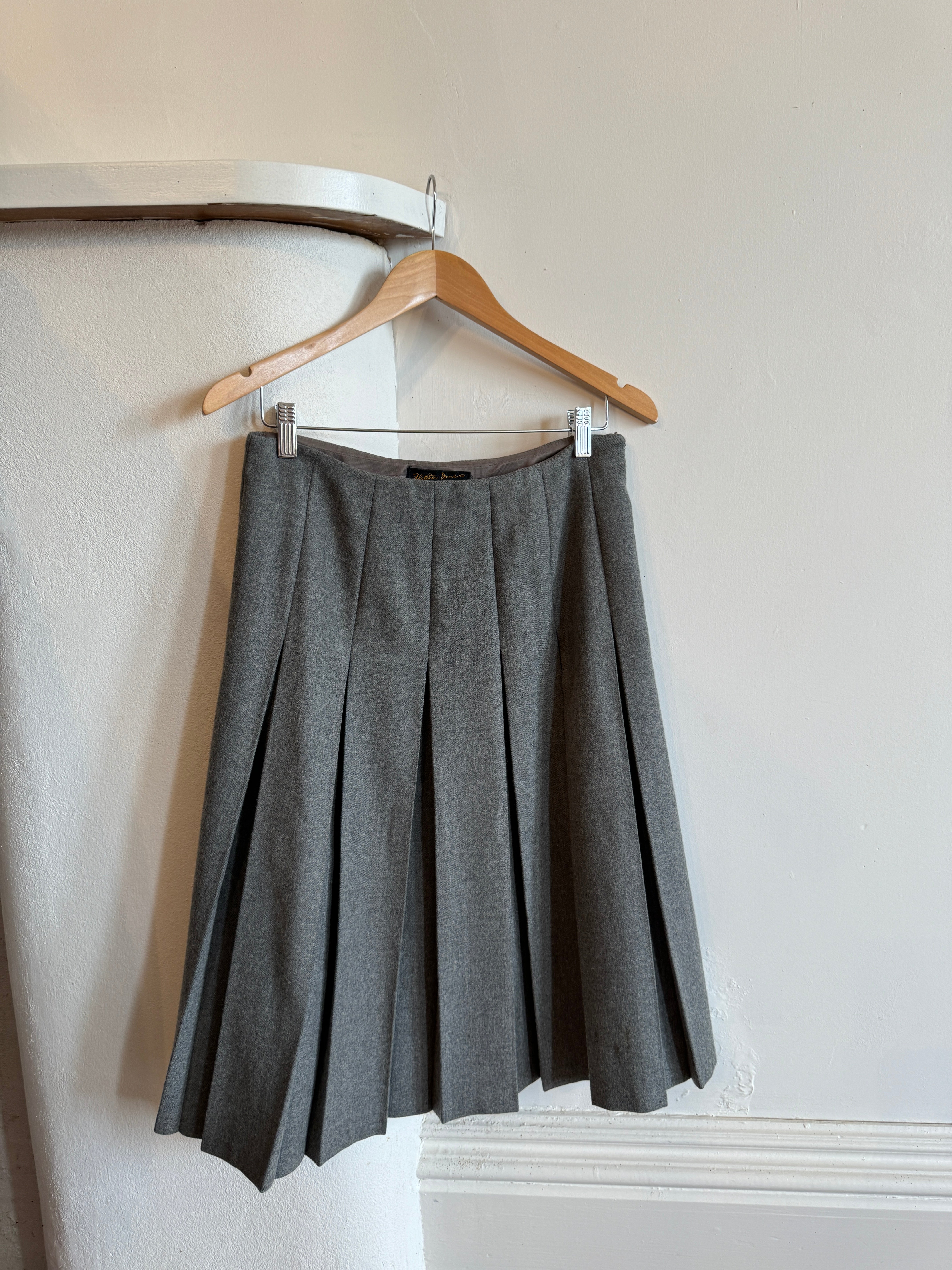 Vintage Wool Pleated School Skirt Grey